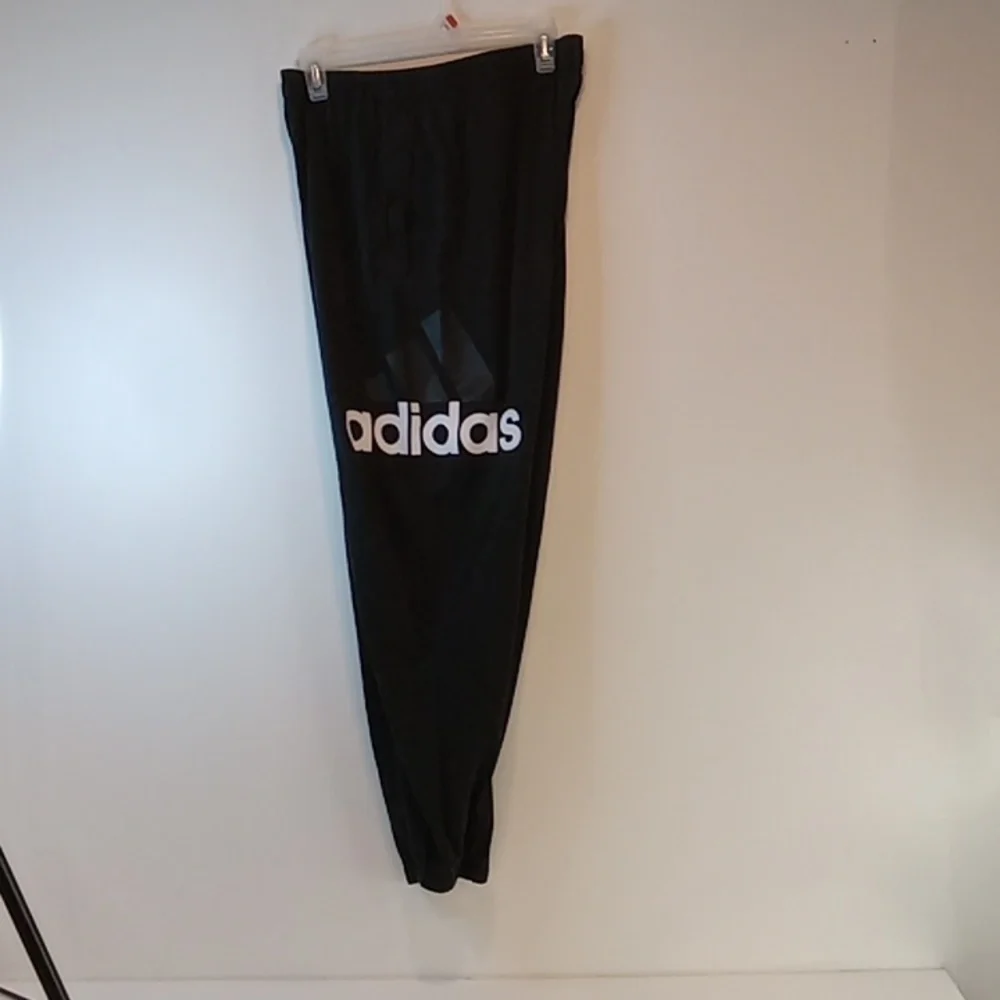 Adidas Spell Out Sweatpants Jogging Pants Black Drawstring Men's Sz L EUC NICE!